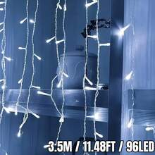 96/160 LED 太阳能冰柱灯串 - 8 种照明模式，USB 供电窗帘灯，带定时器和亮度调节功能，适用于圣诞树、家居走廊、派对、生日装饰、室内/室外（暖白/白/彩色） - 黑色 - 查看 4