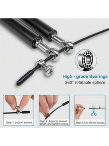 Saltar la Cuerda Entrenamiento Longitud Ajustable de Aluminio Antideslizante de Acero Inoxidable con Rodamientos de Bolas de Velocidad Rápida, Cuerdas para Saltar Fitness Speed Rope para Hombres y Mujeres Aptos para Ejercicio Aeróbico - Negro - Ver 8