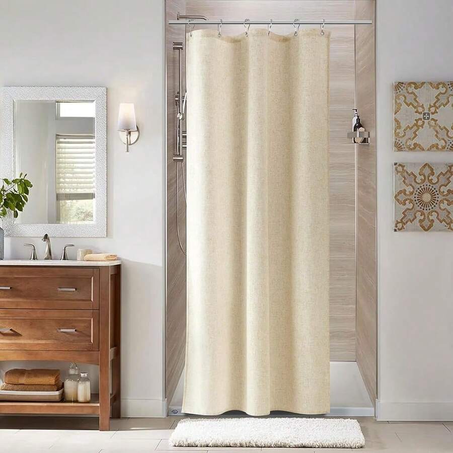 Stall Linen Shower Curtain 36 X 72, Narrow Half Small Beige Ultra Thick Fabric Shower Curtain Set With 6 Hooks, Natural Boho Farmhouse Rustic RV Camper Bath Curtains For Bathroom, Cream{"Color_name":"FlaxLinen","Size_name":"36\"Wx72\"L(Packof1)"} - 多色3 - 查看 1