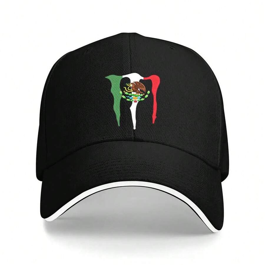 1pc Mexico Flag Baseball Cap - Unisex, Lightweight & Breathable Polyester, Vibrant Emblem Design, Perfect For Travel & All Seasons, Machine - 黑色 - 查看 1