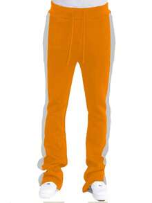 Mens Casual Tech Fleece Solid Stacked Sweat Pants - Orange White - View 2