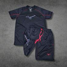 Men's Dry-Fit Shirt And Shorts Set With Silk Logo For Gym - 黑色 - 查看 8