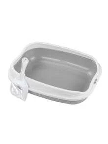 1 件灰色高边半封闭猫砂盆 - 可拆卸猫砂盆，适用于小型/中型/大型猫，防溅宠物厕所，必备室内猫用品