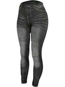 Denim Print Leggings, Fleece Lined, Full Lengthhalloween