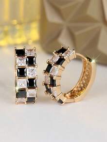1 Pair Of Fashionable Black And White Checkered Round Earrings, Suitable For Teenagers, Daily Charming Jewelry Gifts - Nhiều màu - Xem 3