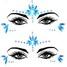 Mermaid Face Gems Stick Jewels Halloween Body Eye Face Jewels Gems Rave Festival Tattoo Glitter Self Adhesive Crystals Rhinestones Diamonds Tattoos Sticker Party Carnival Festival Decorations (Blue),23580467 - 藍色 - 查看 1