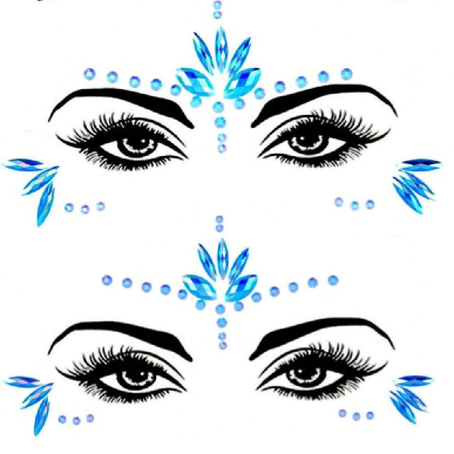 Mermaid Face Gems Stick Jewels Halloween Body Eye Face Jewels Gems Rave Festival Tattoo Glitter Self Adhesive Crystals Rhinestones Diamonds Tattoos Sticker Party Carnival Festival Decorations (Blue),23580467 - 藍色 - 查看 1