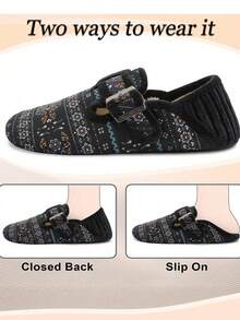 Leisfit Women's Autumn And Winter Velvet Flat Shoes, Comfortable And Breathable Round Toe Casual Shoes, Low Cut Adjustable Soft Soled Warm Home Casual Shoes, Suitable As Gifts For Wives And Mothers - Black Pattern - View 4