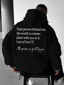 Zrgoth Men's Casual Versatile Healing Warm Slogan Print Kangaroo Pocket Hoodie Sweatshirt, Suitable For Couples, Autumn/Winter - Black - View 5
