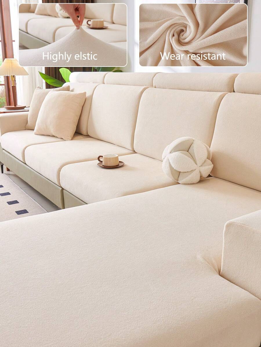 1pc Stretch Sofa Seat Cushion Cover, All Season Non-Slip Sofa Slipcover, Full Coverage Sofa Protector, Washable, Dust-Proof, Pet-Friendly, Adjustable For L-Shaped Sofa, Suitable For Bedroom, Office, Living Room