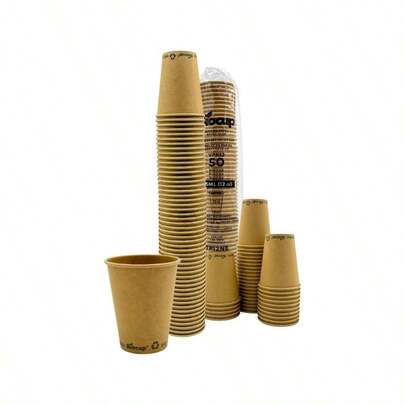 Paquete de 50 Vasos de Papel 12 oz Sin Tapa u2013 Kraft, Reciclables u2013 Resistentes y Apilables u2013 Para Bebidas Calientes