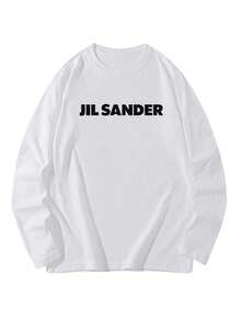 200g 100% Cotton T-Shirt, 2025, Women's Spring/Autumn Fashion, Printed Long Sleeve T-Shirt, Couple Style, Underwear/Outerwear, Office Casual, Round Neck, Long Sleeve Top - 白色[辦公室休閒/有趣的T卹] - 查看 2