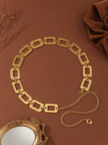 1pc Vintage Geometric Hollow Square Design Waist Chain, Fashionable & Versatile For Women, Suitable For All Seasons/Gift/Party/Work