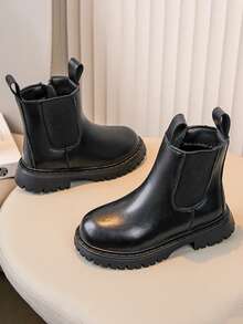 幼儿儿童皮革切尔西靴男童女童踝靴，带拉链和松紧带 - 黑色 - 查看 7