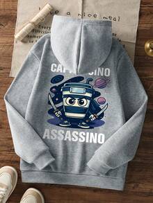 1件装男童休闲印花套头卫衣，保暖内衬，长袖，秋冬季 - 淺灰色 - 查看 3