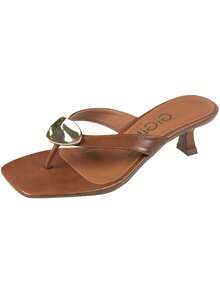 Women's Clog Sandal Mule Toe Strap Mid Heel Metallic Detail Comfortable Casual Elegant GiGiL - 駝色 - 查看 3