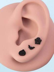3 Pairs/Set Of Cute Creative Halloween Earrings, Pumpkin Ghost Stainless Steel Anti Allergy - Personalized Fashion Earrings Suitable For Holiday Celebration