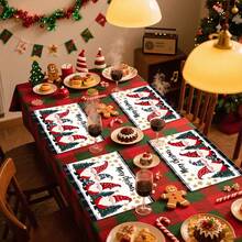 1 Stück/4 Stücke/6 Stücke/100 Stücke Weihnachtszwerg Muster Tischsets, maschinenwaschbar rechteckige Polyester Tischsets, Tischschutz, hitzebeständige Tischsets, Restaurant Tischdekoration, Party Zubehör, Weihnachtsdekoration, können als Geschenke gegeben werden - Verschiedenfarbig - Übersicht 8