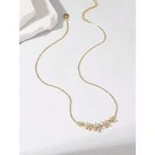 Hihho 1pc Simple Delicate Women's Collarbone Chain Necklace With Flower-Shaped Cubic Zirconia Inlay – Perfect Gift For Valentines, Date, Mom, Mother's Day, Lightweight Elegant Jewelry - 黃金 - 查看 3