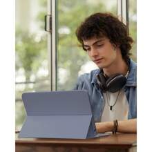 TenYide 适用于 iPad/MatePad/荣耀平板/iPad/Tab/GalaxyTab 的键盘保护套，超薄蓝牙键盘 + 平板电脑保护套 - 双合一，柔软 TPU 后盖 - 紫色 - 查看 3