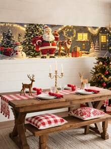 1 Stück, 45,72 x 200,66 cm Polyester Festbanner, Weihnachtsmann, Weihnachtsbaum, Rentier, Schneemann, ohne Strombedarf, vielseitig einsetzbare Feiertags-Dekoration für Innenräume, Garten, Zaun, Kamin, Terrasse, perfekt für Weihnachten, Winter, Neujahr, einfach aufzuhängen