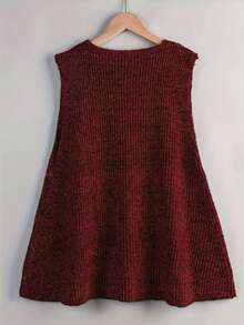 Plus Size Solid V-Neck Casual Versatile Sweater Vest - Burgundy - View 2