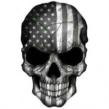 Skull American Black And White Decal Sticker USA Truck Bike Helmet Vehicle Window Wall 5 Tall - Cao 5 inch - Xem 2