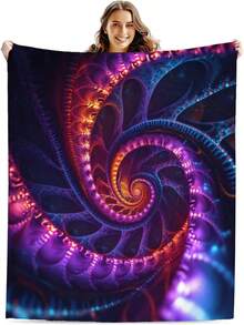 Colorful Spiral Fractal Blanket For Men Women, Hypnotic Purple Blue Glow Pattern Throw, Soft Cozy Blanket For Teens Adults Couch Bed, For Artists Thinkers Dreamers, 80x60 - 白色 - 查看 1