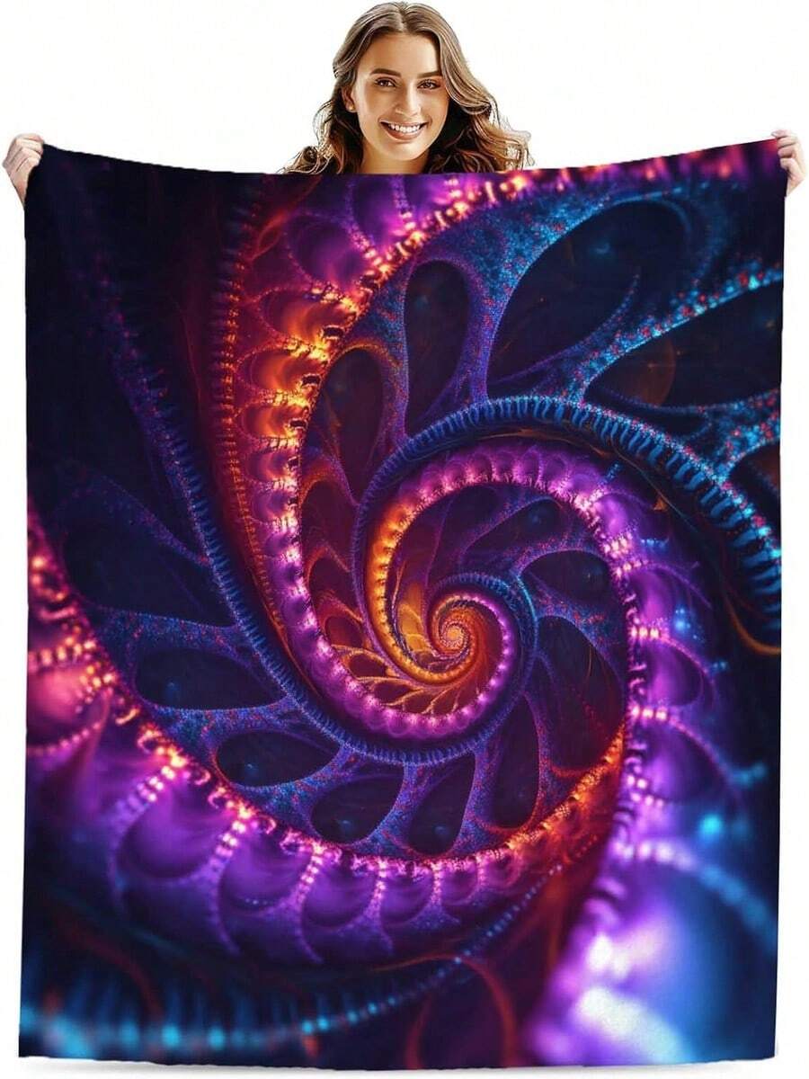 Colorful Spiral Fractal Blanket For Men Women, Hypnotic Purple Blue Glow Pattern Throw, Soft Cozy Blanket For Teens Adults Couch Bed, For Artists Thinkers Dreamers, 80x60 - 白色 - 查看 1