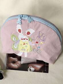 1件女孩刺繡插畫收納包，大容量便攜式拉鍊化妝包，適合旅行與度假必需品，可收納衛生棉、鑰匙、手機、充電器、口紅、化妝品、香水、化妝刷，收納盒與收納袋，適用於護膚與美容產品，適合女性、學生、女學生，聖誕禮物與開學禮物 - 彩色 - 查看 16