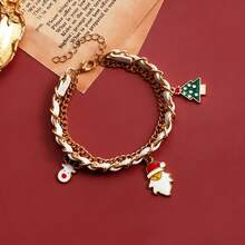 1pc Elegant Christmas Santa Claus Bell Snowman Pendant Bracelet For Women, European & American Christmas Bracelet