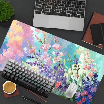 YUFZX 时尚活力花卉幻想扩展鼠标垫，大型游戏桌垫，时尚桌面装饰和保护垫，橡胶防滑边缘，多种尺寸，非常适合笔记本电脑、台式机游戏、工作、家居，是送给男孩、女孩、圣诞节和万圣节的绝佳礼物