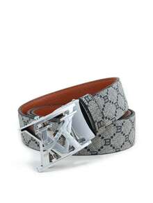 beaytar 1pc New Men's Belt, Fashion Classic Letter Element Belt, Quality Alloy Automatic Buckle, Exquisite Printed Belt Body, Lightweight Business Casual Pants Belt For Men