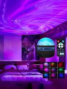 1PC Ocean Waves, Bedroom Water Light, Night Light Projector, Adult Water Light Games Room, School,Back To School,Back To School,Genie Lamp,Home Cinema,Blue Light,Lights,Lights For Bedroom,Night Light, Ceiling, Room Decoration, Valentine's Day Halloween ,Christmas Decoration With 7 Color Pattern And Remote Control, Dimmable Desk Lamp