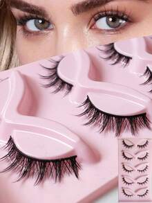 5 Pairs/Box Cartoon Eyelashes, Lightweight European-American Petite Devil False Eyelashes, Mixed Girl Group 3D Natural Curly Crossed One-Piece Eyelashes, Enlarging Eyes, Suitable For Cosplay, No-Makeup Look And Light Makeup - Natural Lashes - View 7