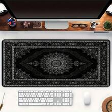 黑色波斯地毯图案鼠标垫/桌面垫 - 防滑橡胶底座，耐用涤纶表面，生动花卉图案，适用于游戏和办公，时尚桌面装饰礼品，桌面鼠标垫，办公用品，办公桌配件，鼠标垫 - 彩色 - 查看 3