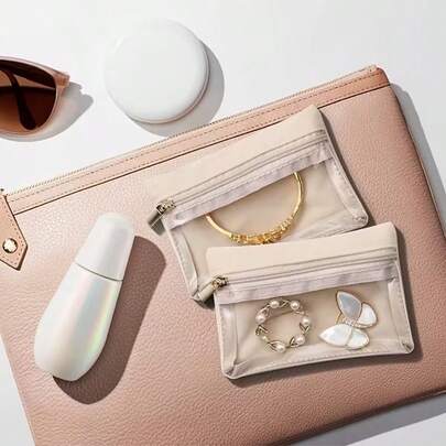 1/6/12pcs Clear Velvet Travel Jewelry Bags With Zipper Cute Jewelry Pouch Bag Jewelry Organizer Portable Jewelry Storage Bag Jewelry Gift Bag Travel Essential Accessories For Outdoor Office Back To School Gift For Women And Girls,Christmas Decorations,Christmas Gifts,Gifts For Women