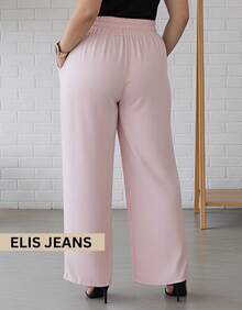 Duna Women's Plus Size High Waist Wide Leg Pants With Thick Elastic And Zero Transparency - 淺粉色 - 查看 3