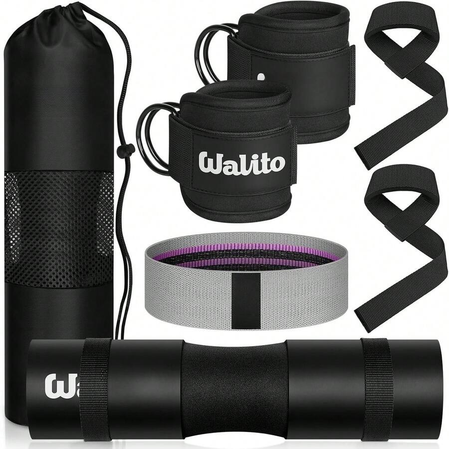 8 Count Barbell Pad Set For  Thrust - Squat Pad,Gym Accessories For Women With Bar Bad,Bench Press, With Gym Ankle Straps,Resistance Bands For Working Out,Lifting Strap,Carry Bag