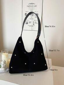 Túi Tote Đi Làm Punk Đinh Tán Màu Trơn Thời Trang 2025, Túi Đeo Hông Tối Giản, Túi Đeo Vai Dung Tích Lớn Thời Trang - màu đen - Xem 5