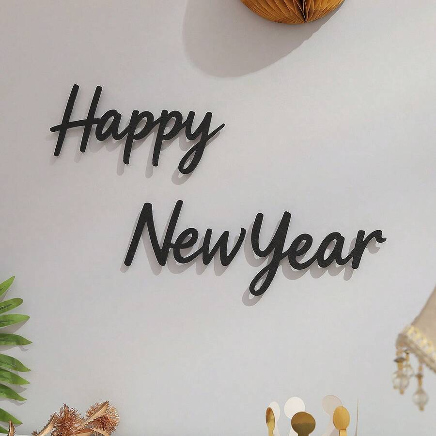 HELLO 2026 HAPPY NEW YEAR Simple Letter Wall Sticker Party Background Wall Decor - Red - View 1