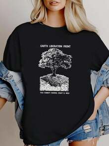 180g pure Cotton Earth First Liberation Front T Shirt Punk Environment Greenpeace Nature Vegetarian Vegan Elf Animal Hu  Rights Anarchism Top For Everyday Wear streetwear Stylish female Slightly graphic Unisex Comfortable Summer Print Round Neck Short Sleeve - Negro - Ver 2