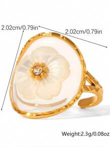 1 pieza Anillo abierto de acero inoxidable chapado en oro de 18K con diseño de flor 3D, resistente al agua, alta retención de color, joyería de alta gama, adecuado como regalo de Navidad, Año Nuevo para amante, mamá, amigo o anillo de compromiso