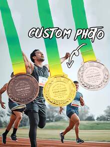 1 Peça Pingente de Metal Personalizado, Medalha com Acabamento de Espiga de Trigo, Material de Liga de Zinco, Medalha de Competição, Medalha Comemorativa de Honra de Evento Esportivo de Maratona, Pode Ser Usado Como Presente de Incentivo (Envio de Alça Aleatória, Usamos Artesanato a Laser, Sujeito ao Produto Físico Recebido) - Multicolorido - Visão 4