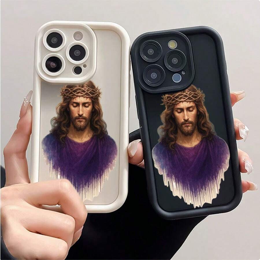 ENCÁJE MILIMÉTRICO: Funda  16 Pro Max/15/14/13/12/11 con Imagen de Jesús con corona de espinas-TPU Flexible Anti-Caídas, Protección Total 360°- Ideal para Regalo - Negro - Ver 1