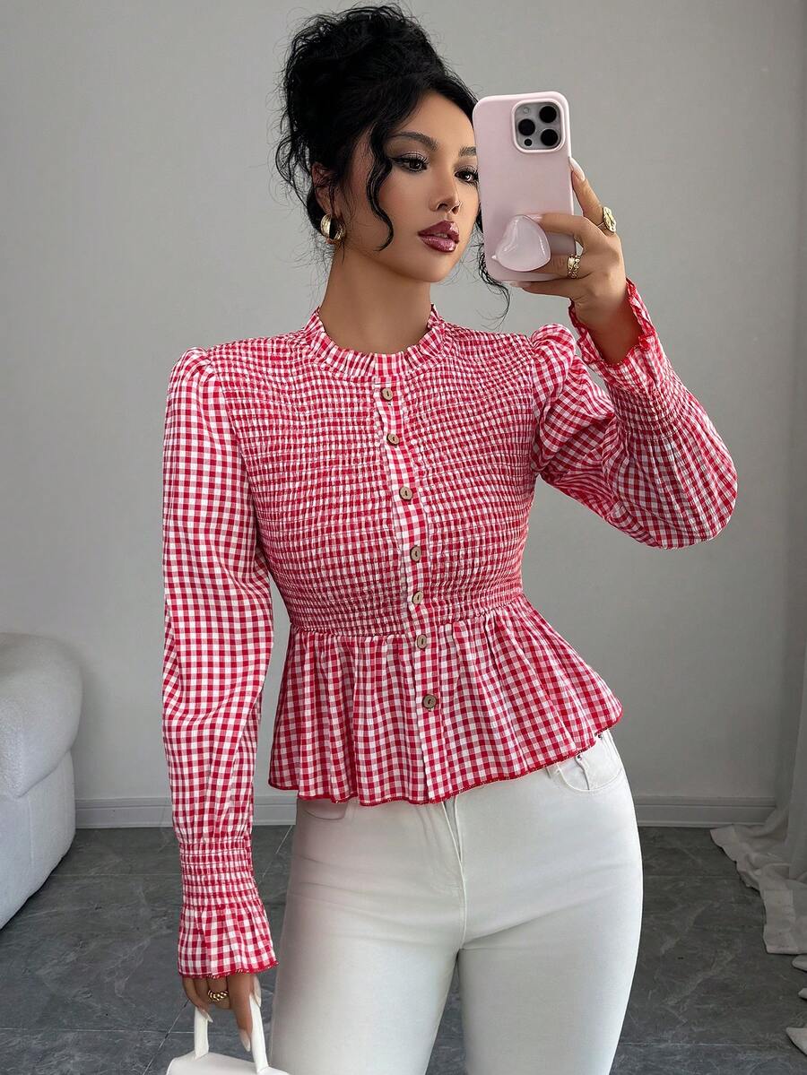 Women's Dual-Tone Plaid Woven Fabric Oversized Shirt, Vintage Style, Suitable For Everyday Wear, Autumn/Winter