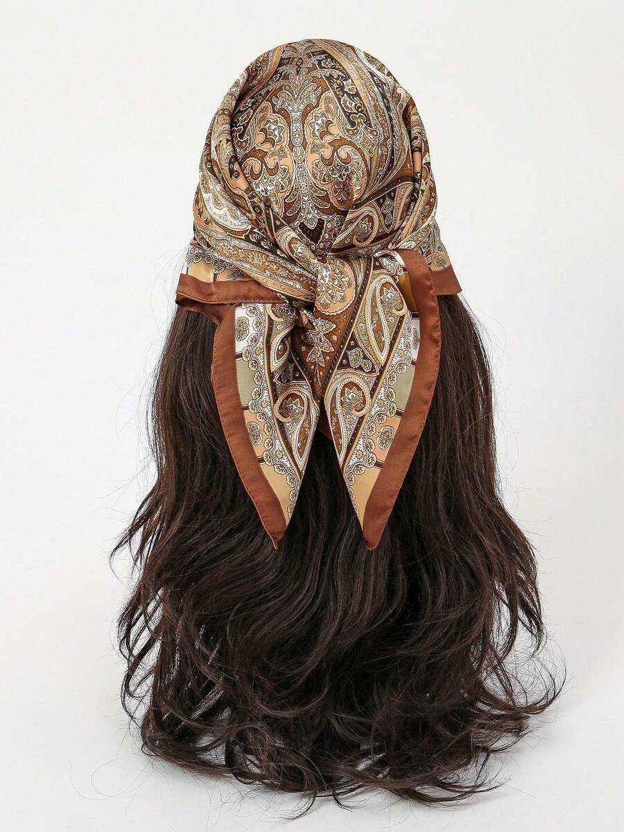 1pc Women Scarf Simple Printed 70cm Square Scarf, New Stylish Bandana For Women, Versatile Waist Tie, Hair Accessory Witch Silk Scarves - 卡其色 - 查看 1