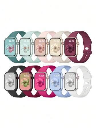 10 条装防水表带，兼容 表带 38 毫米 40 毫米 41 毫米 42 毫米 44 毫米 45 毫米 46 毫米 49 毫米 男女款，柔软硅胶运动表带，兼容 Series 10 SE 9 8 7 6 5 4 3 Ultra，时尚健身必备礼品套装