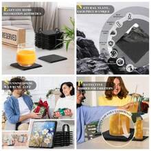 - Posavasos de pizarrn con soporte de metal, juego de 8 posavasos negros, juego de posavasos de piedra de 4 pulgadas, proteccin de mesa para el hogar, al aire ltima intervensin, cocina - Cuadrado de 8 piezas - Ver 1