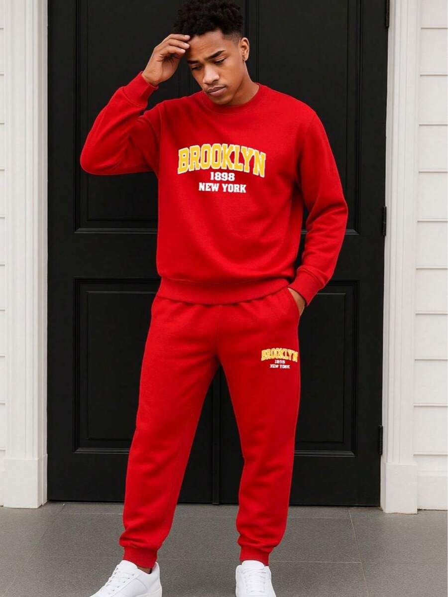 Conjunto de felpa Ropa cómoda Ropa casual Conjunto deportivo Ropa de descanso Ropa de casa - Rojo - Ver 1